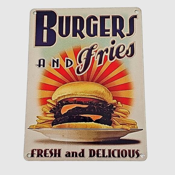 Burgers and Fries Fresh and Delicious Sign Restaurant Kitchen Decor 8" T x 6"W - Picture 1 of 6